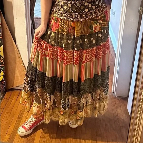 Soft surroundings, tiered, and beaded skirt - Picture 3 of 5